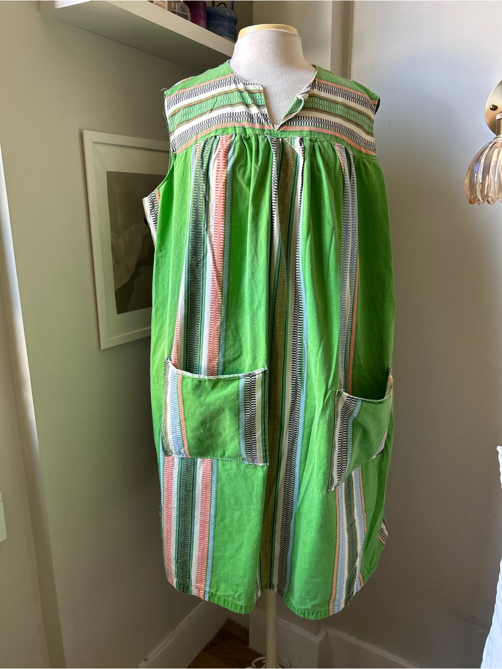 Vintage green striped house dress